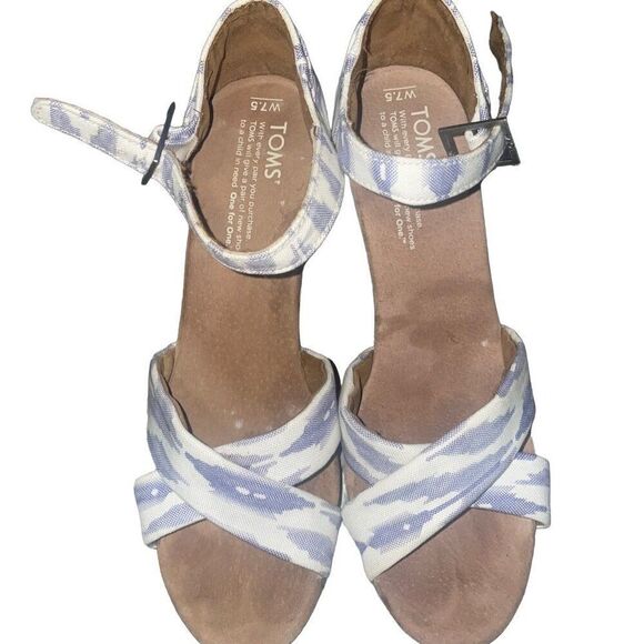 Preowned Womens Toms Peep Toe Chambray Wedge sandals 7.5 - Picture 4 of 14